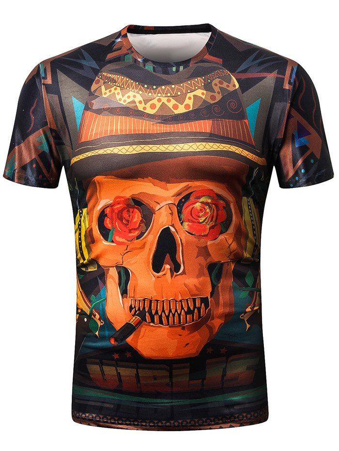 

Casual 3D Skull Flower Print Tee Shirt, Multi