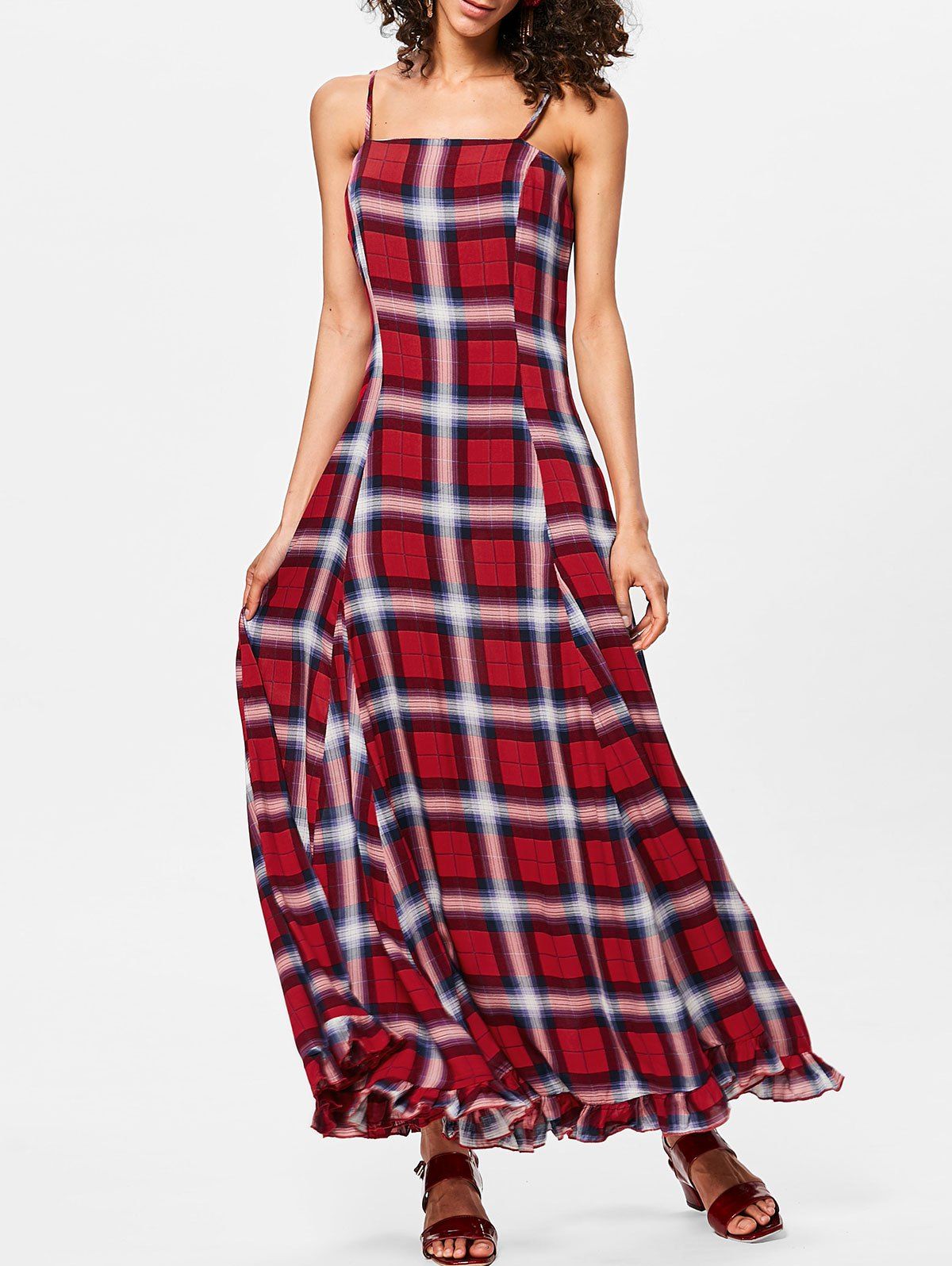 [67% OFF] Plaid Maxi Cami Dress | Rosegal