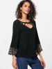 Lace Trim Flare Sleeve T-shirt -  