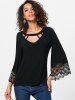 Lace Trim Flare Sleeve T-shirt -  