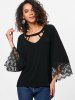 Lace Trim Flare Sleeve T-shirt -  