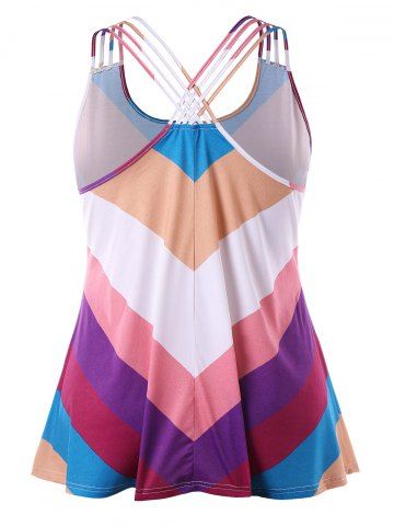 Rainbow Striped Plus Size Basket-weave Tank Top