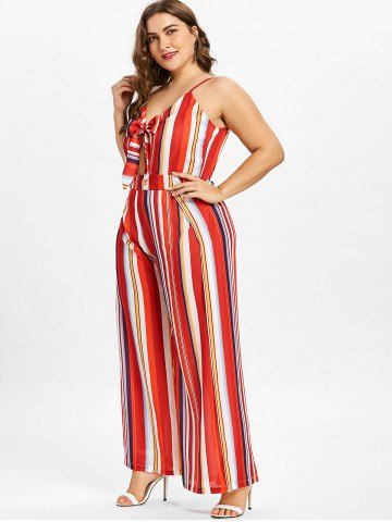 Plus Size Striped Tie Front Jumpsuit