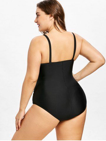 

Mesh Panel Plus Size Open Back One Piece Swimsuit, Black
