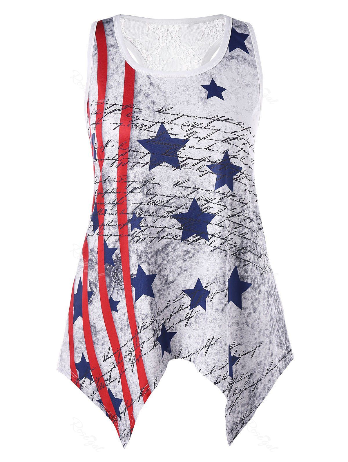 

Plus Size Handkerchief Patriotic Tank Top, White