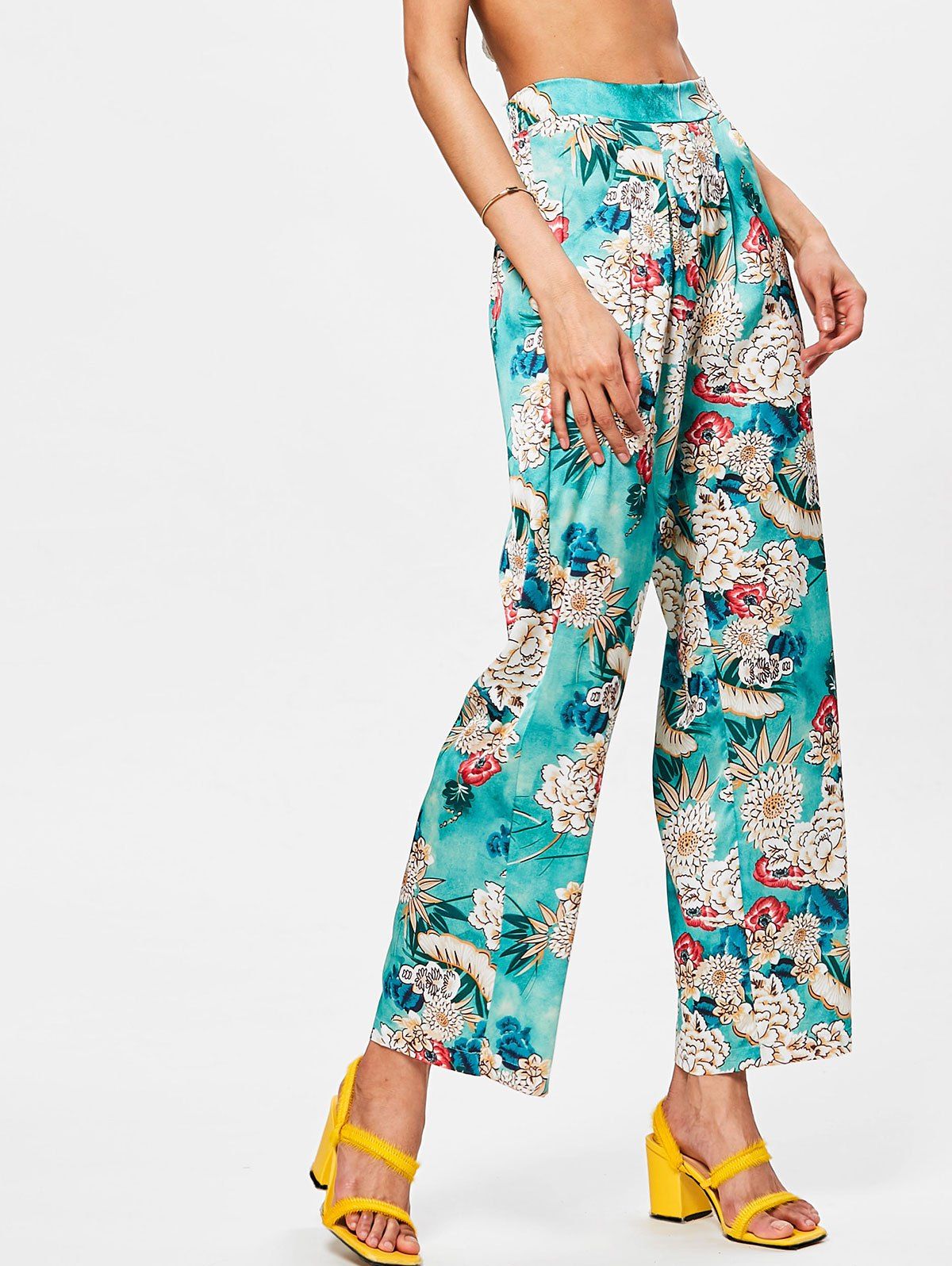 [48% OFF] Bohemian High Waisted Floral Wide Leg Pants | Rosegal