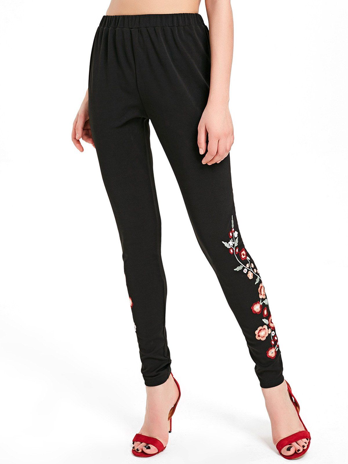 

Floral Embroidery Pants, Black