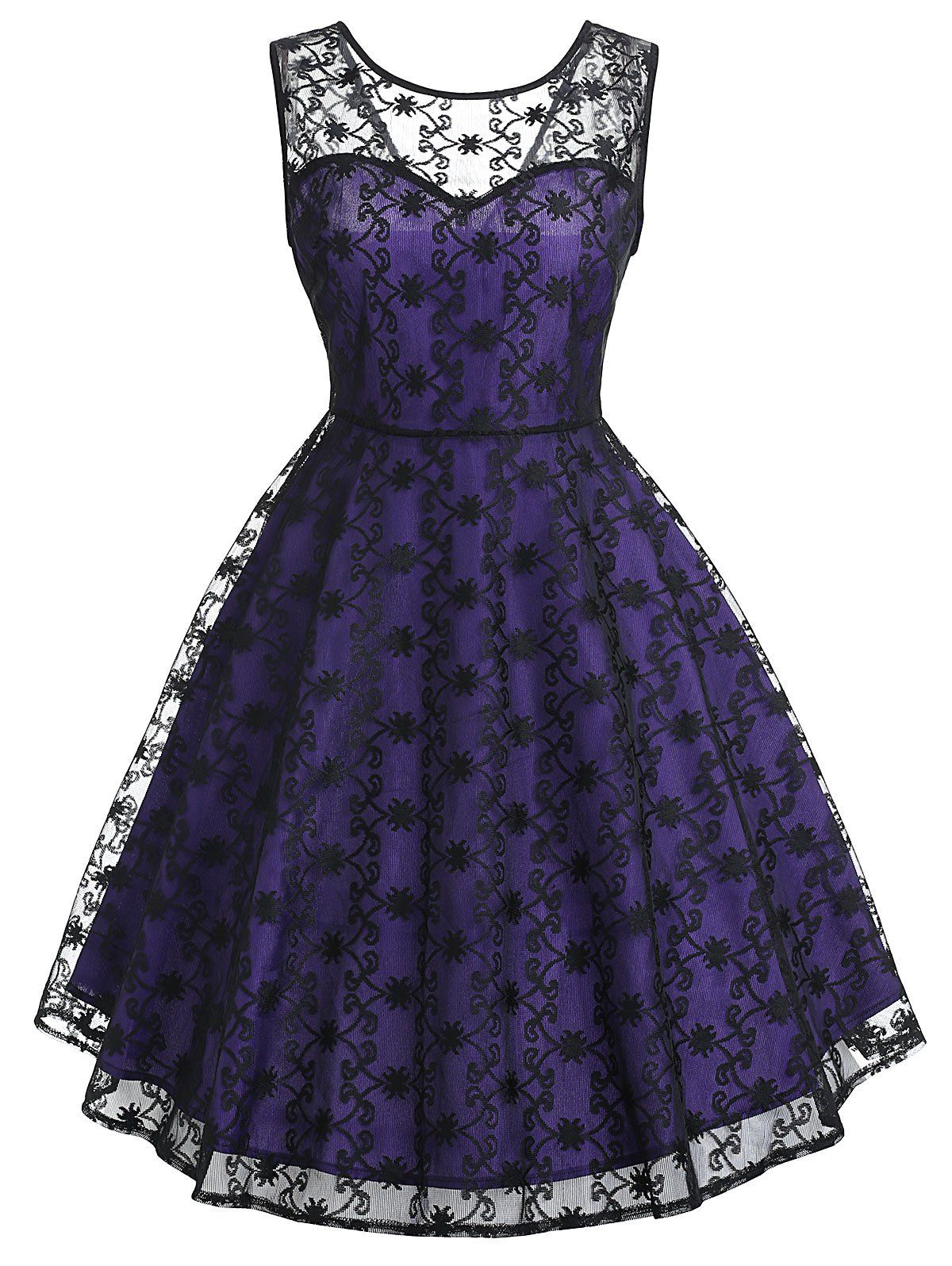 

Retro Sleeveless Lace Overlay Dress, Blue whale