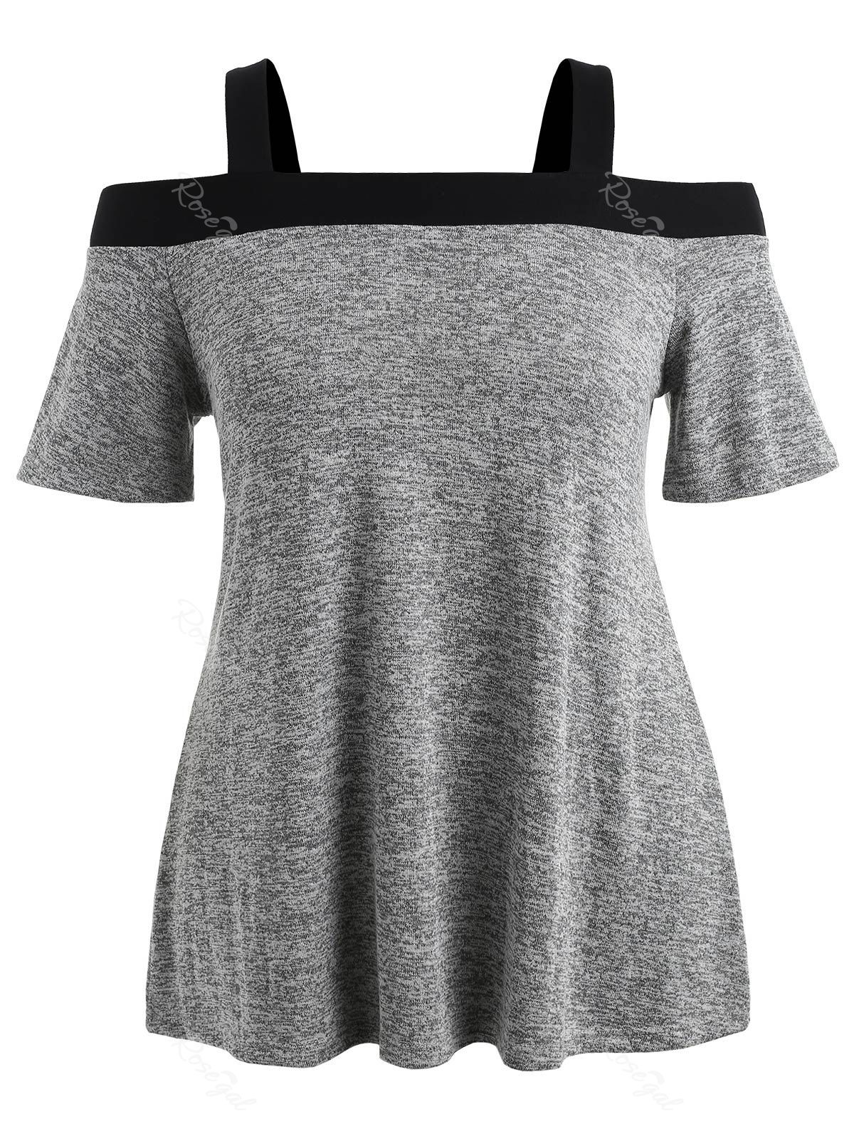 

Plus Size Cold Shoulder Knitted T-shirt, Light gray