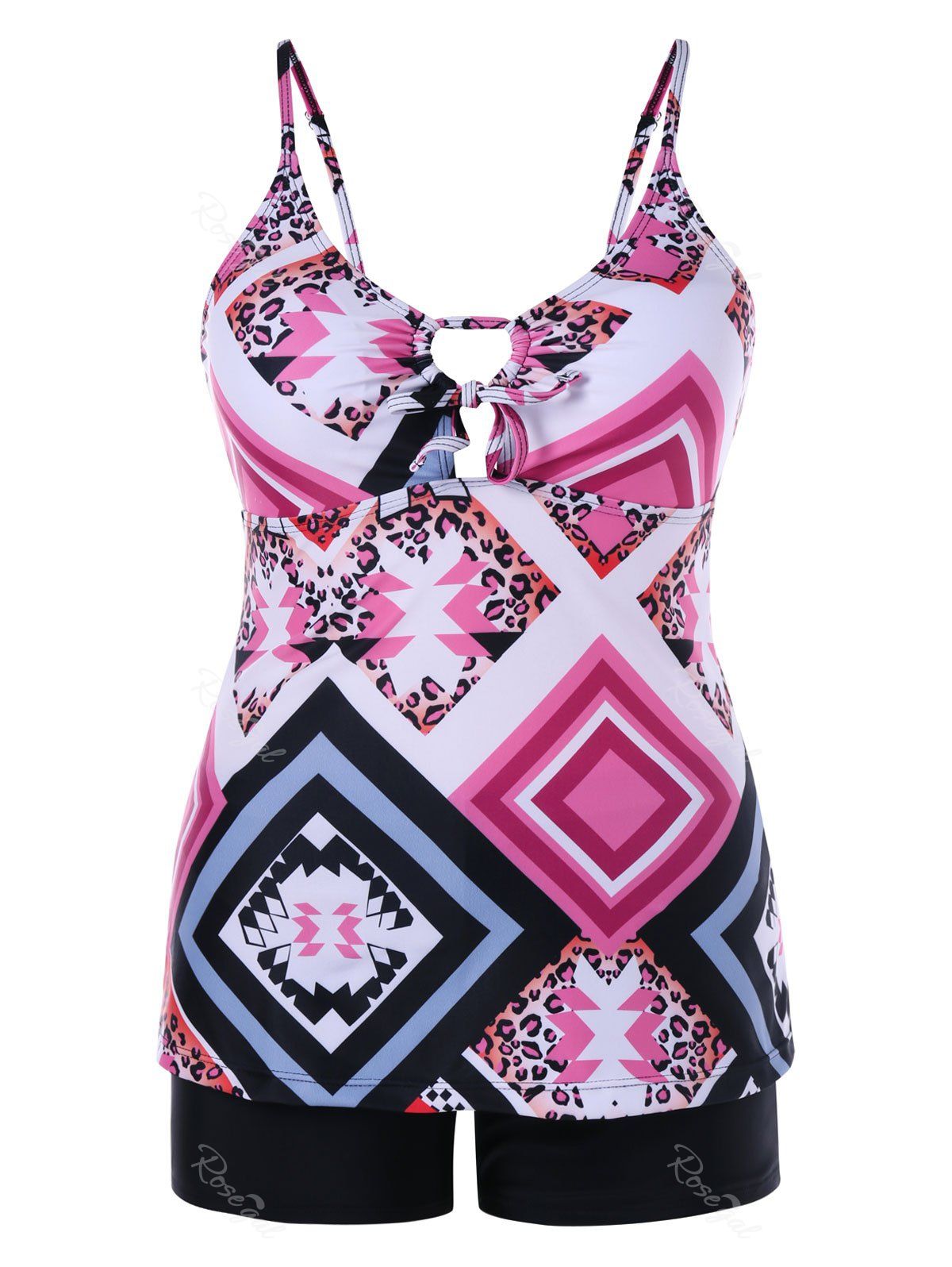 

Rhombus Leopard Print Plus Size Tankini, Carnation pink