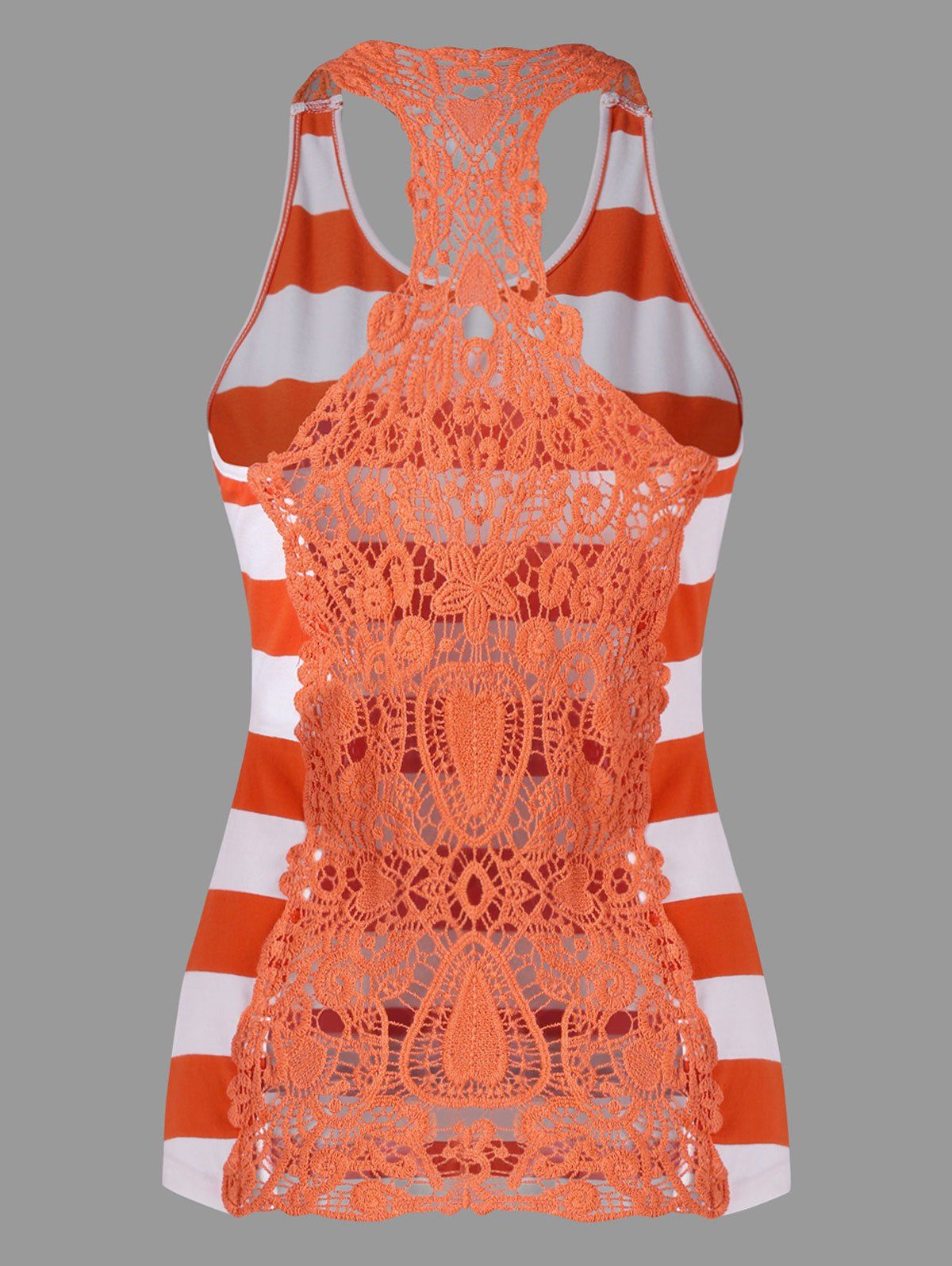 

Crochet Back Stripe Tank Top, Orange + white