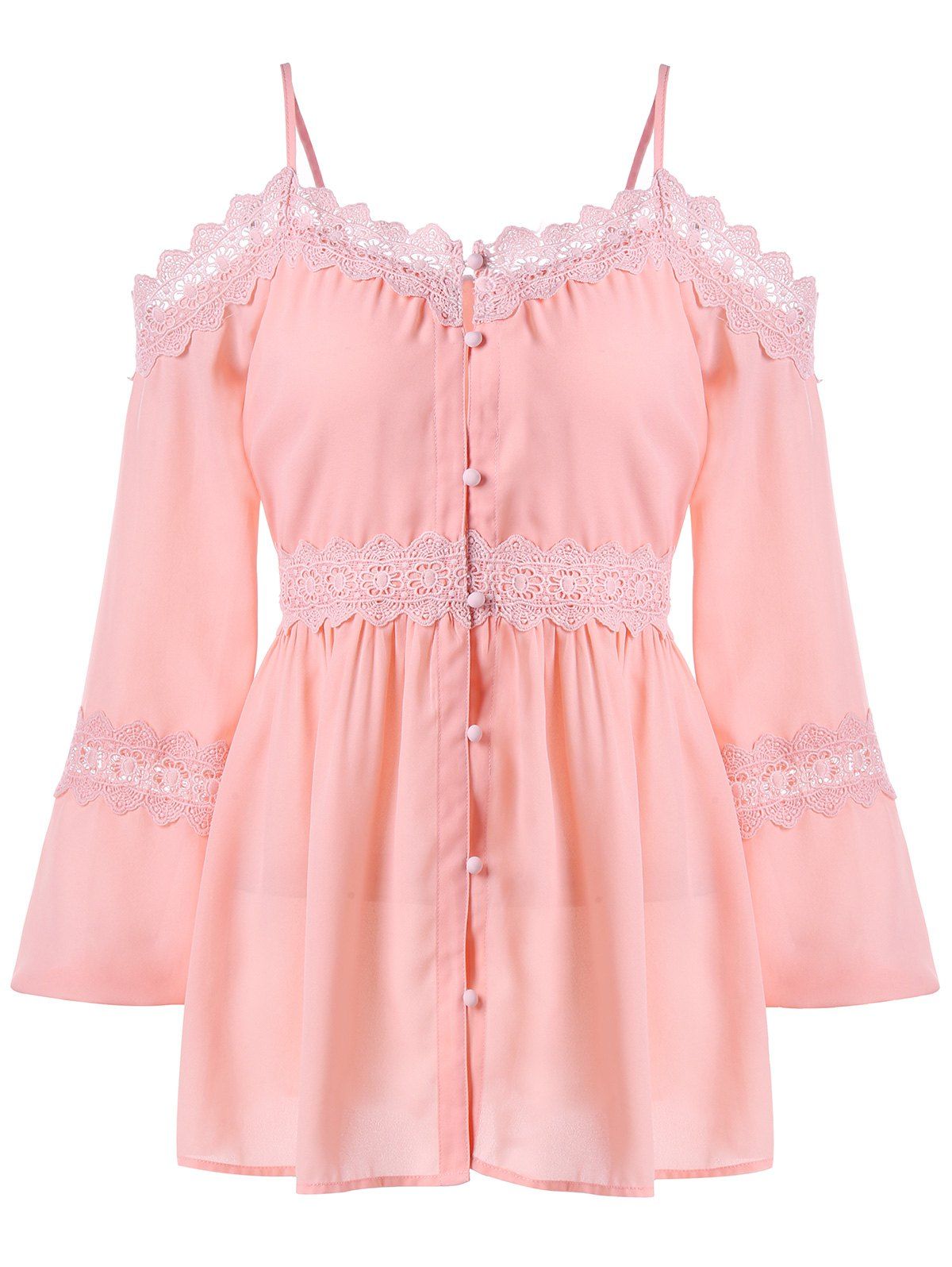 

Cold Shoulder Button Up Blouse, Light pink