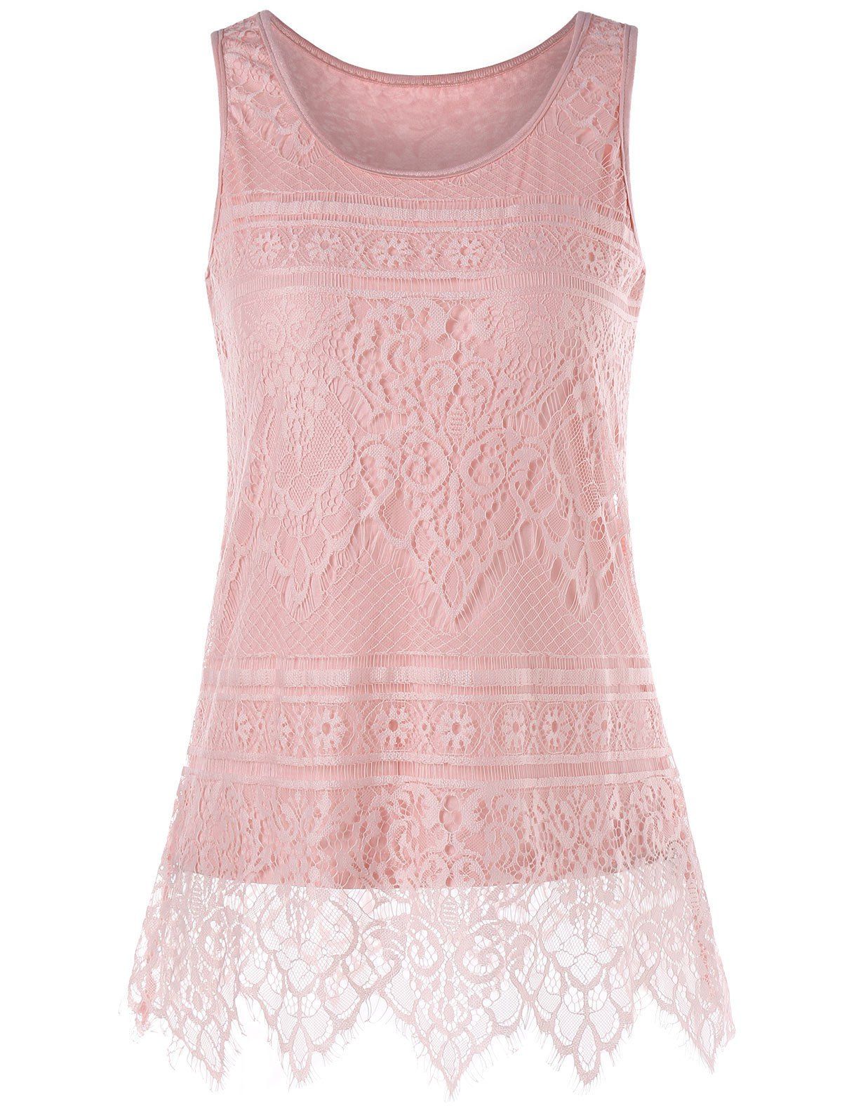 

U Neck Lace Tank Top, Light pink