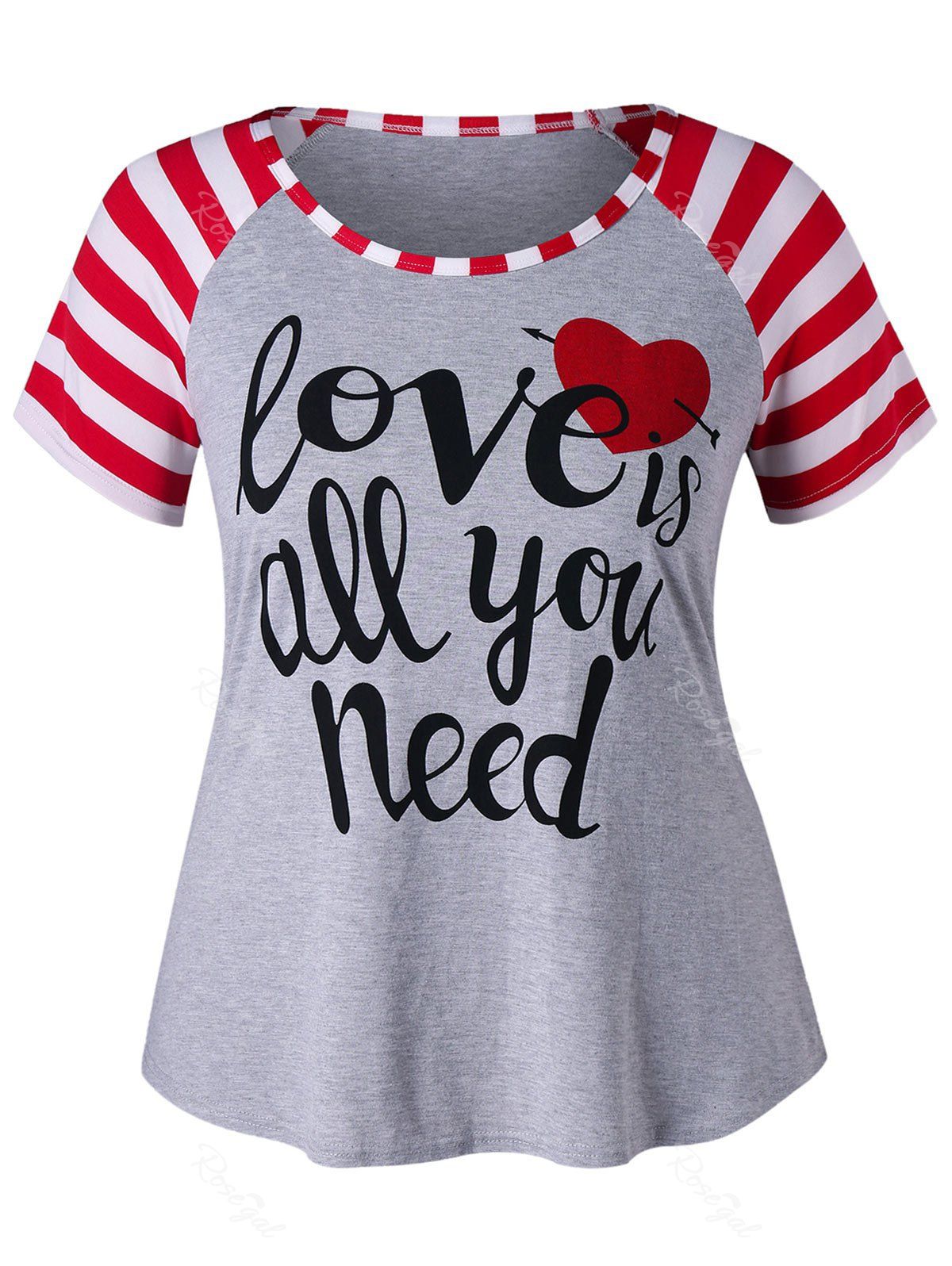 

Plus Size Letter Print Raglan Sleeve T-shirt, Gray