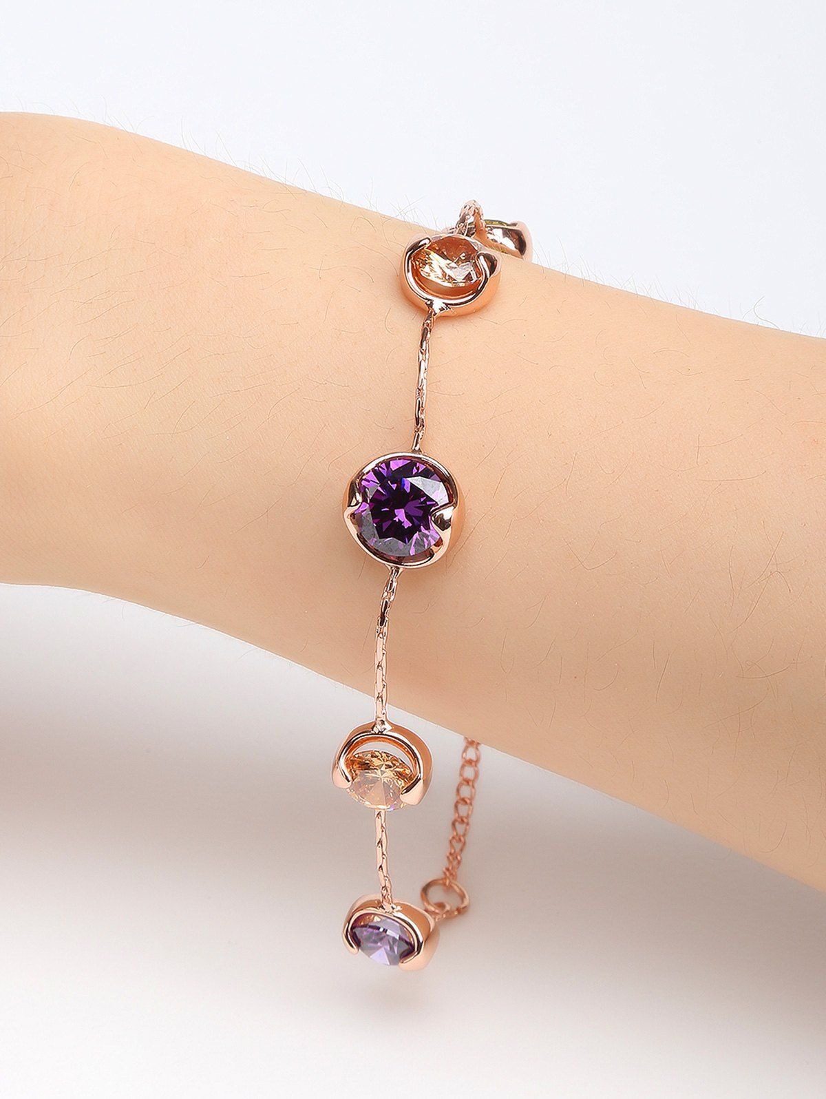 

Artificial Gemstone Chain Adjustable Bracelet, Gold