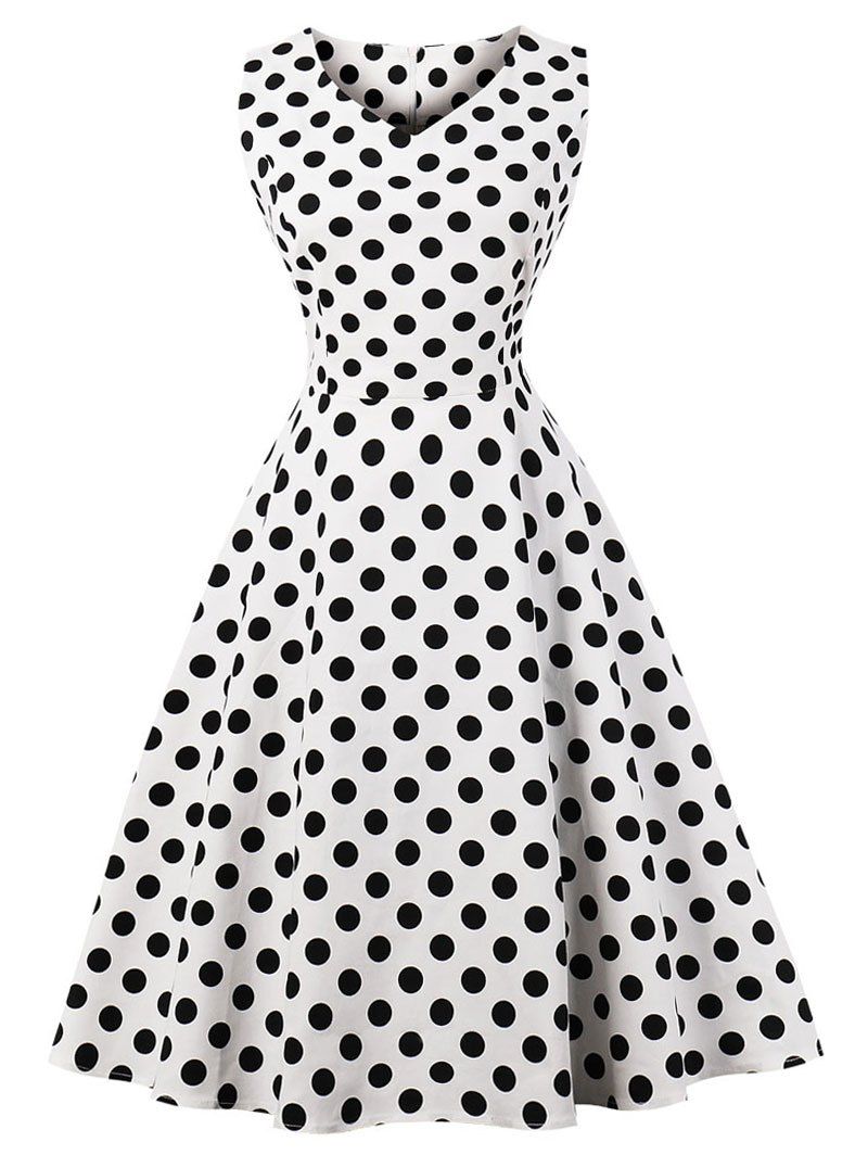 

Vintage Polka Dot Party Skater Dress, White