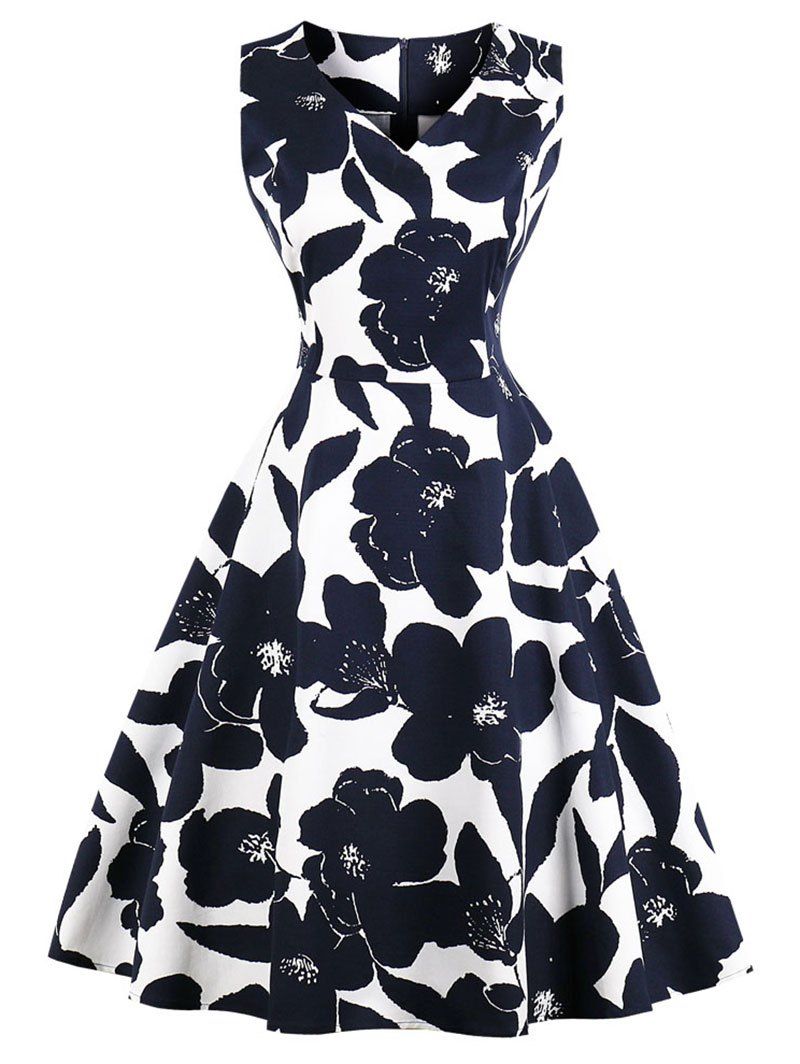 

Retro Floral Pin Up Dress, Midnight blue