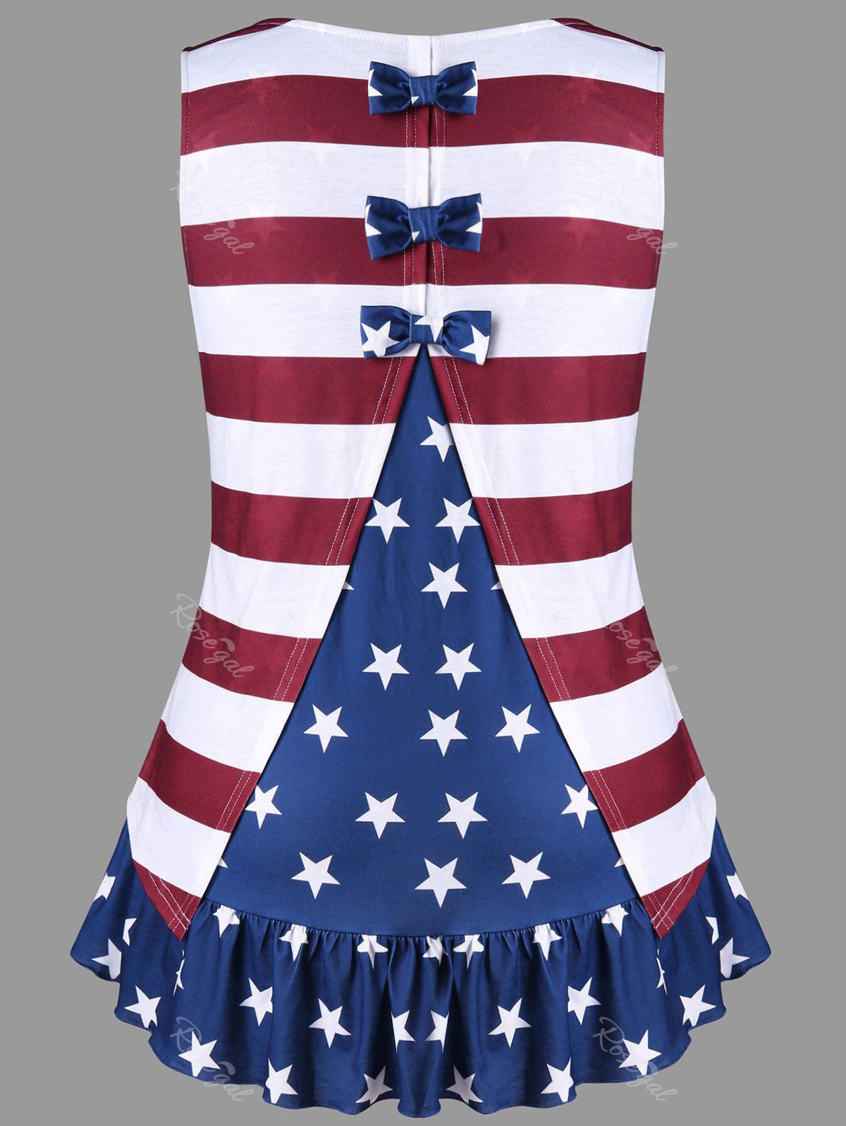 

Plus Size American Flag Tank Top with Bowknot, Colormix
