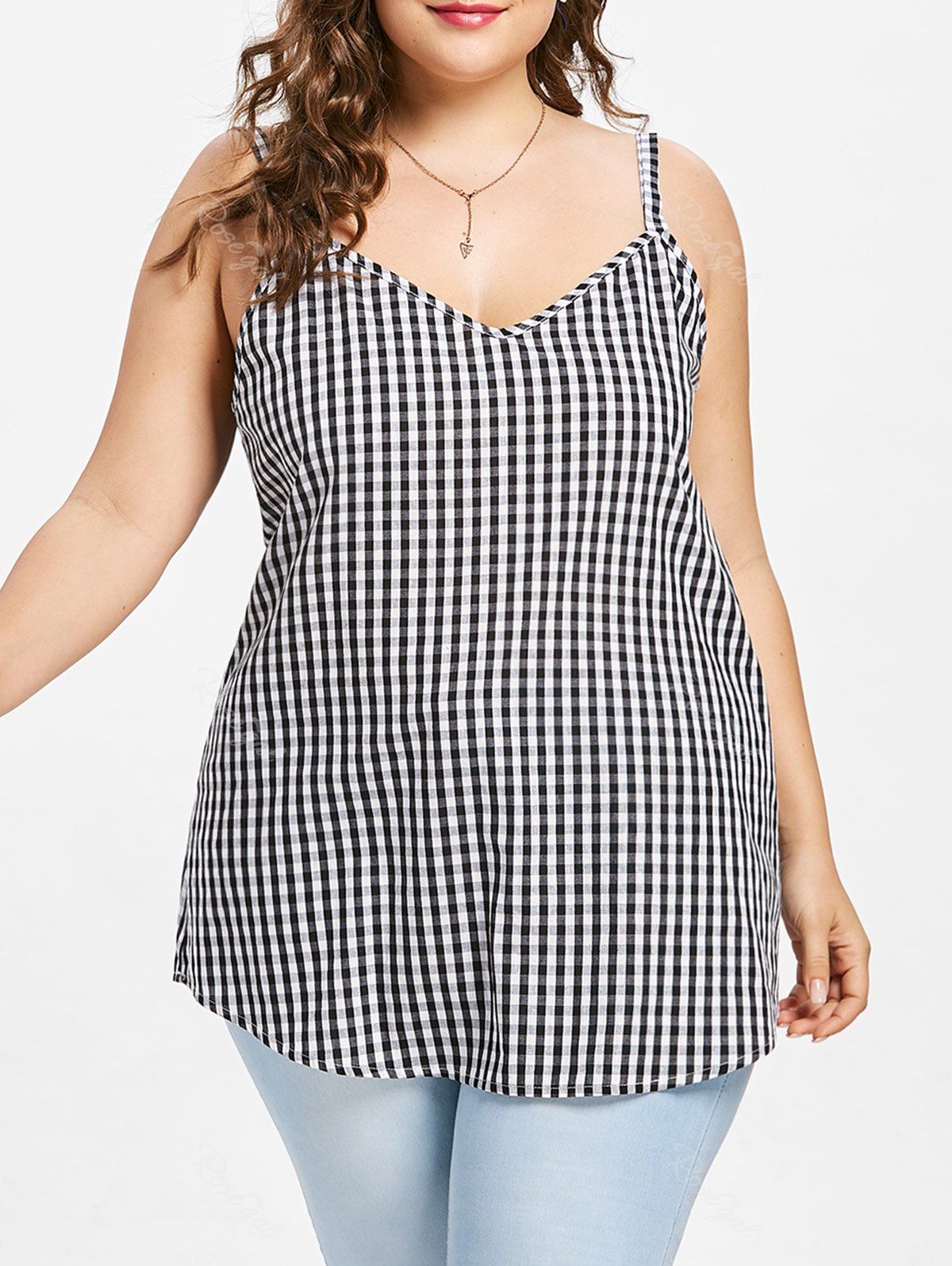 

Plus Size Checkered Cami Tank Top, Black