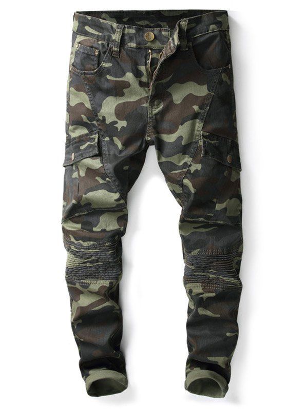 

Zipper Fly Multi-pocket Camo Print Jeans, Acu camouflage