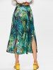 High Rise High Split Leaf Print Chiffon Skirt -  