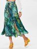 High Rise High Split Leaf Print Chiffon Skirt -  