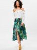 High Rise High Split Leaf Print Chiffon Skirt -  