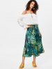 High Rise High Split Leaf Print Chiffon Skirt -  