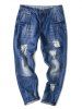 Panel Bleached Broken Hole Zip Fly Jeans -  
