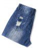 Panel Bleached Broken Hole Zip Fly Jeans -  