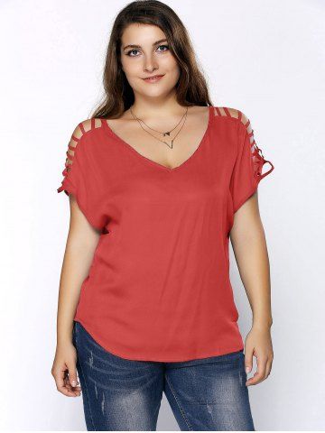Plus Size V Neck Ripped Sleeve Tee