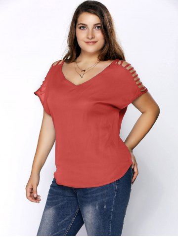 Plus Size V Neck Ripped Sleeve Tee