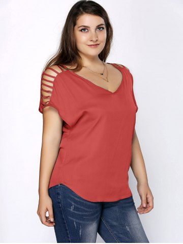 Plus Size V Neck Ripped Sleeve Tee