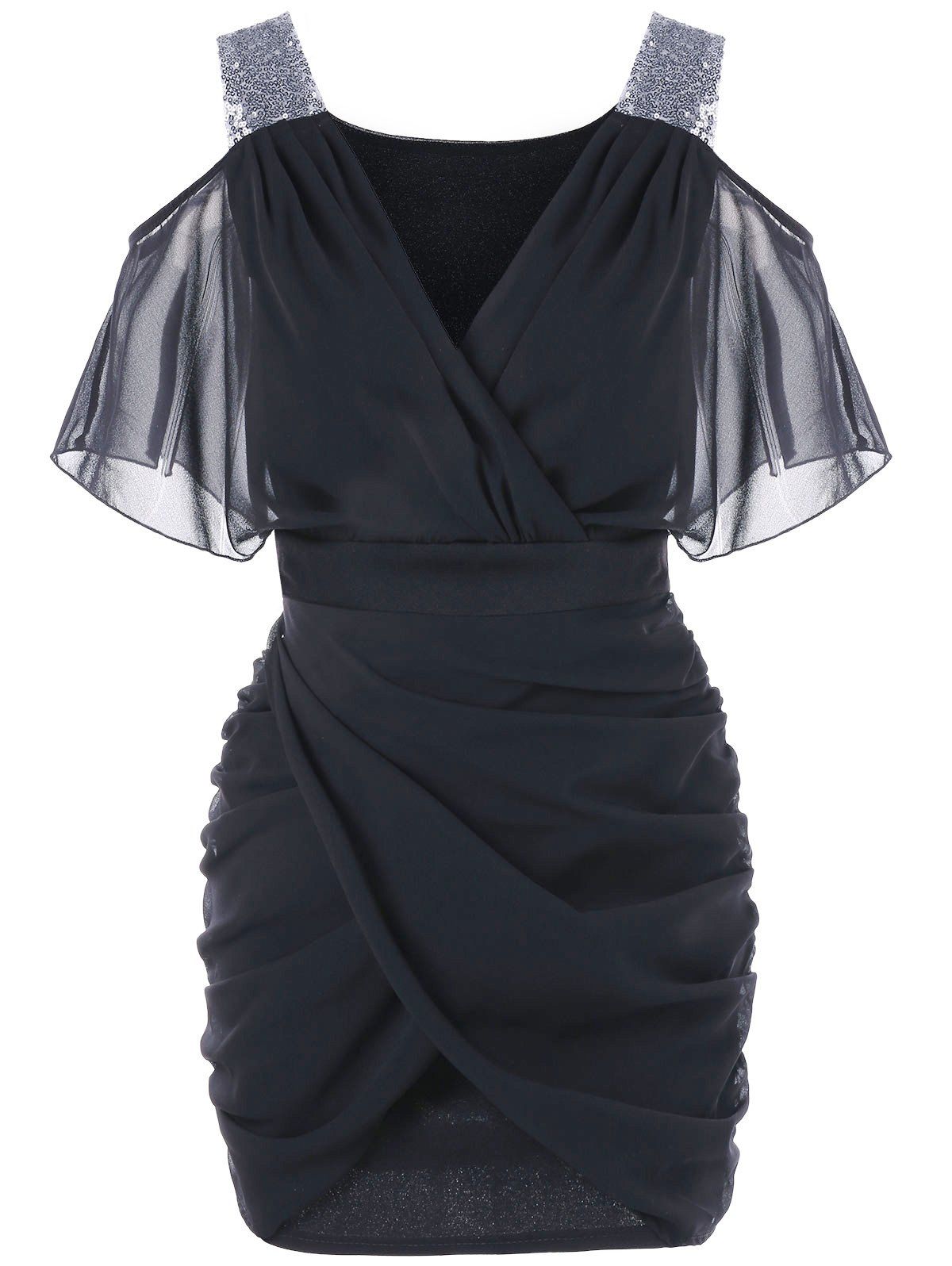 

Cold Shoulder Sequins Ruched Mini Dress, Black