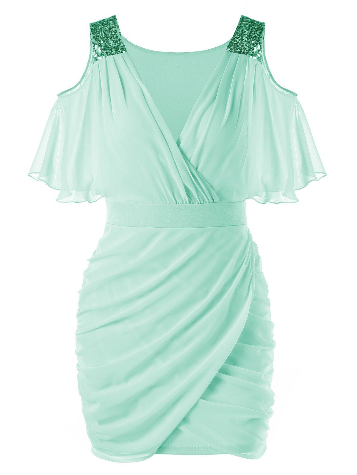 

Cold Shoulder Sequins Ruched Mini Dress, Mint green