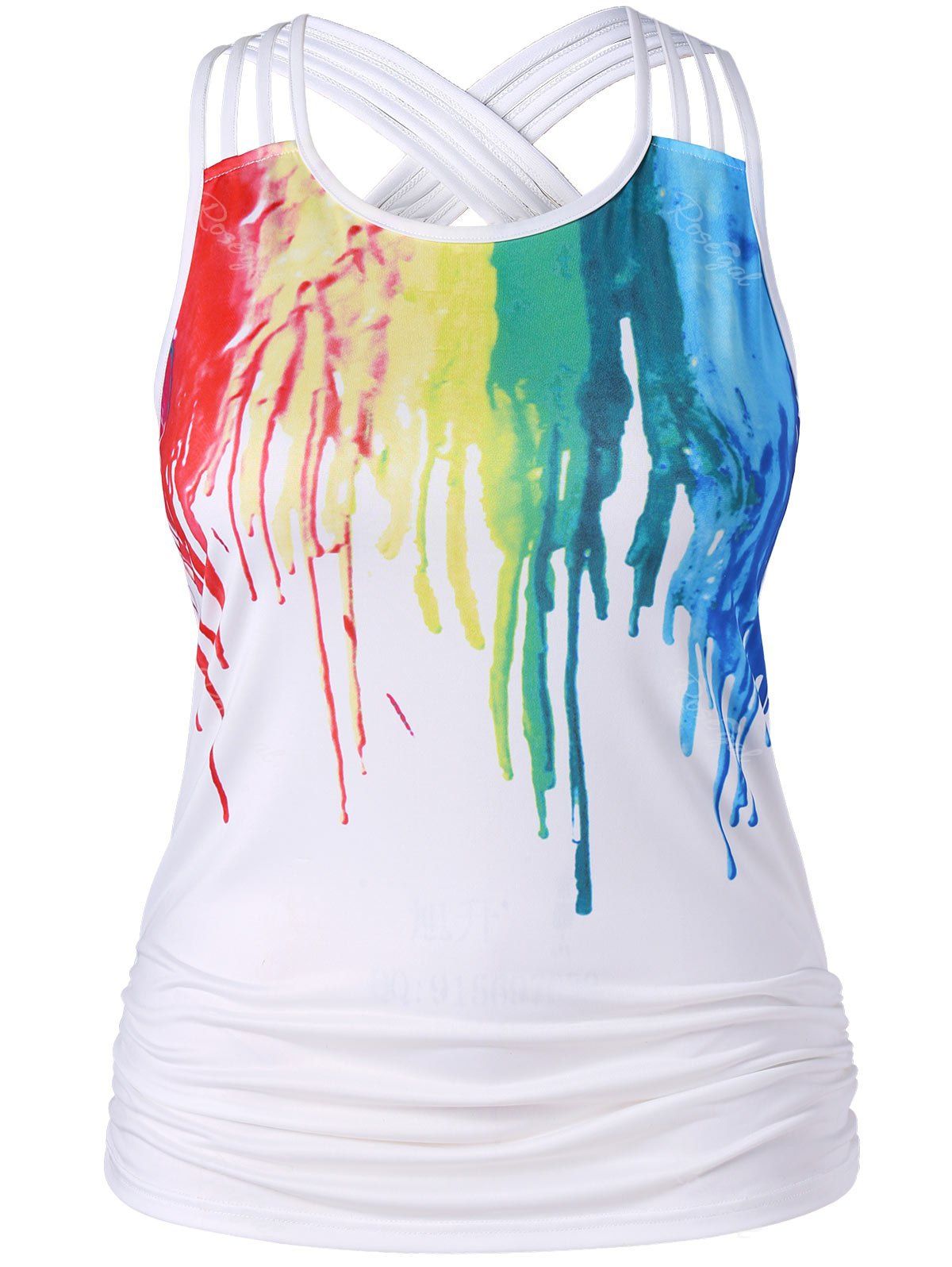 

Plus Size Ruched Paint Drip Tank Top, White