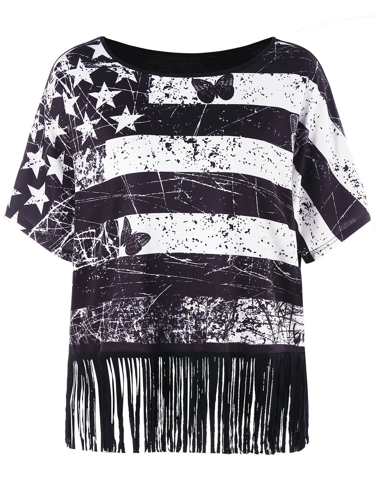 

Fringe American Flag Print Tee, Black
