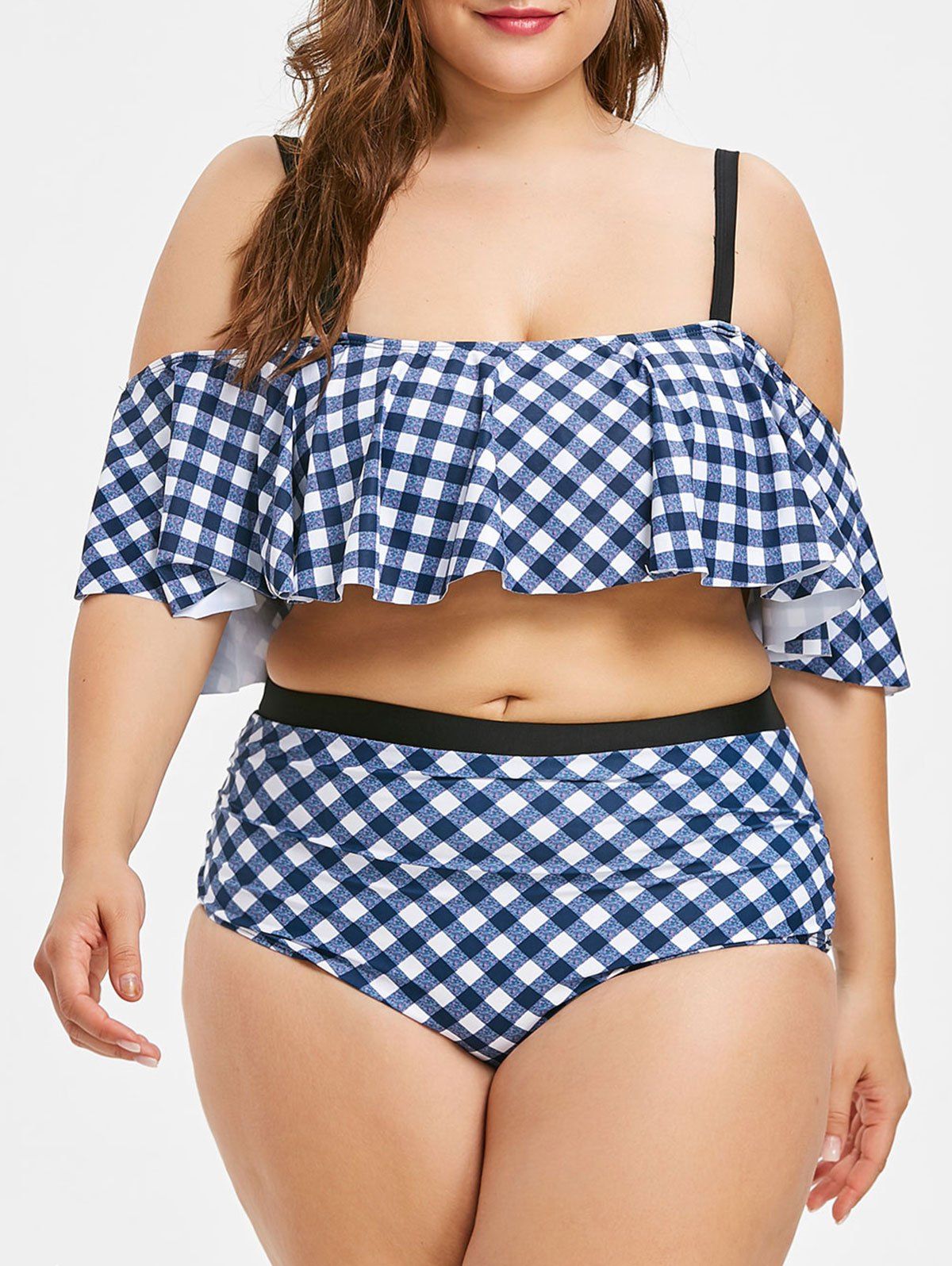 

Plus Size High Rise Checked Bikini Set, Blue