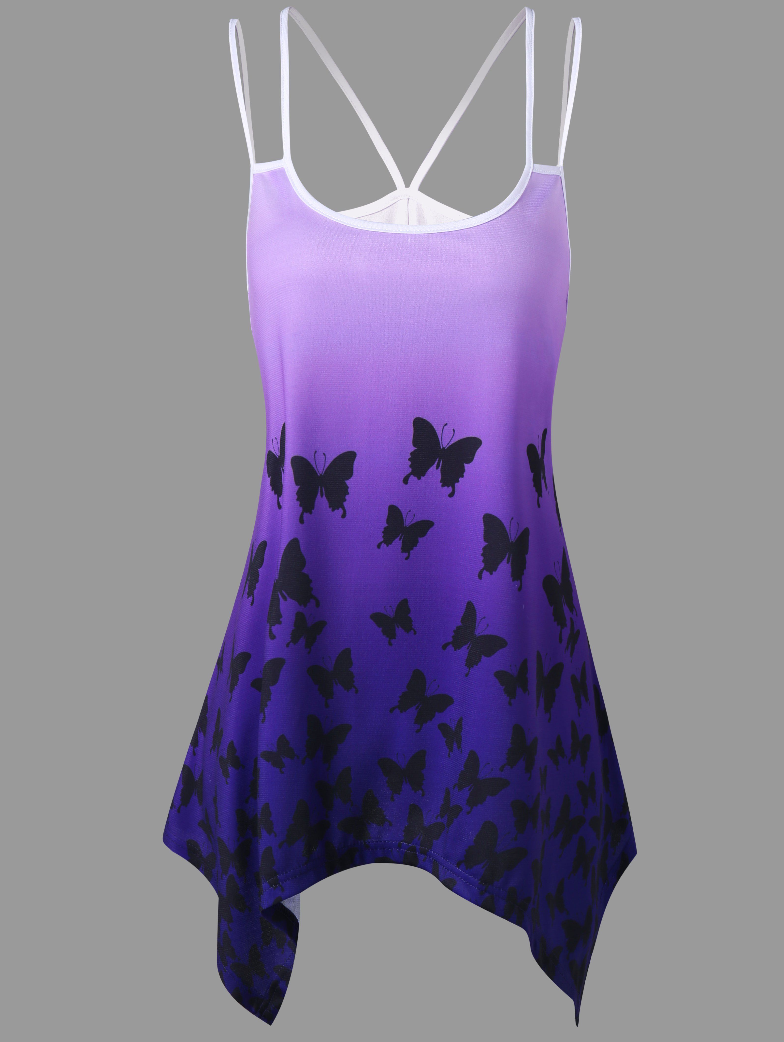 

Ombre Butterfly Print Handkerchief Cami Top, Purple
