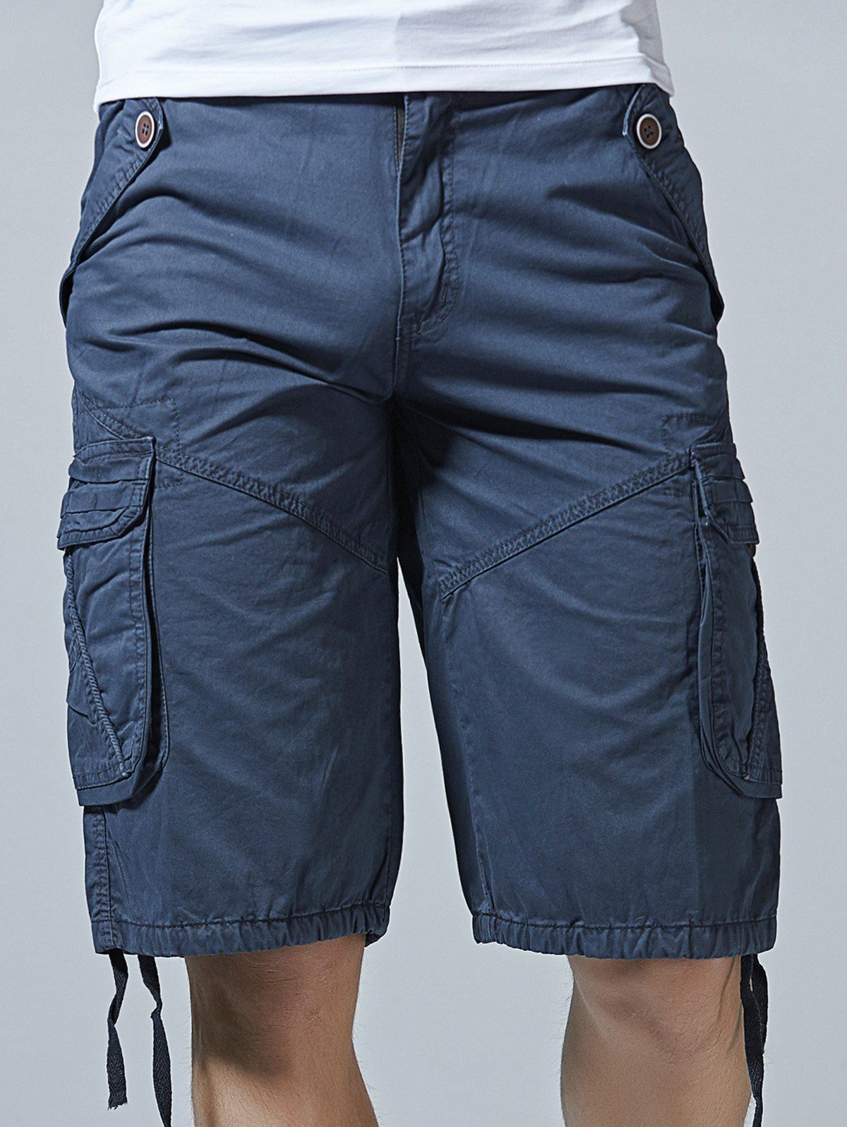 

Drawstring Design Zipper Fly Cargo Shorts with Pockets, Windows blue