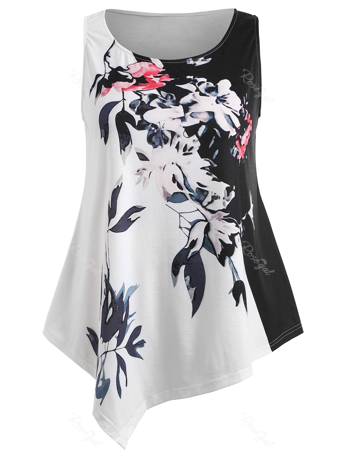 

Floral Print Plus Size Sleeveless T-shirt, White
