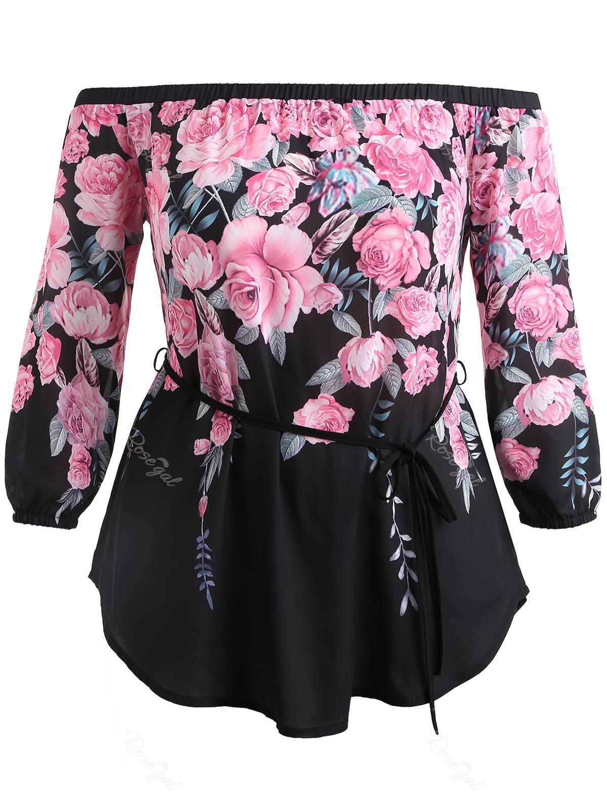 

Floral Print Plus Size Off Shoulder Blouse, Multi-a