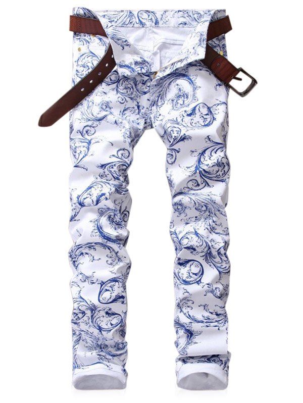 

Zip Fly Print Slim Fit Jeans, White
