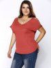 T-shirt Grande Taille Col en V Manches Découpées - Pastèque Rouge 2XL