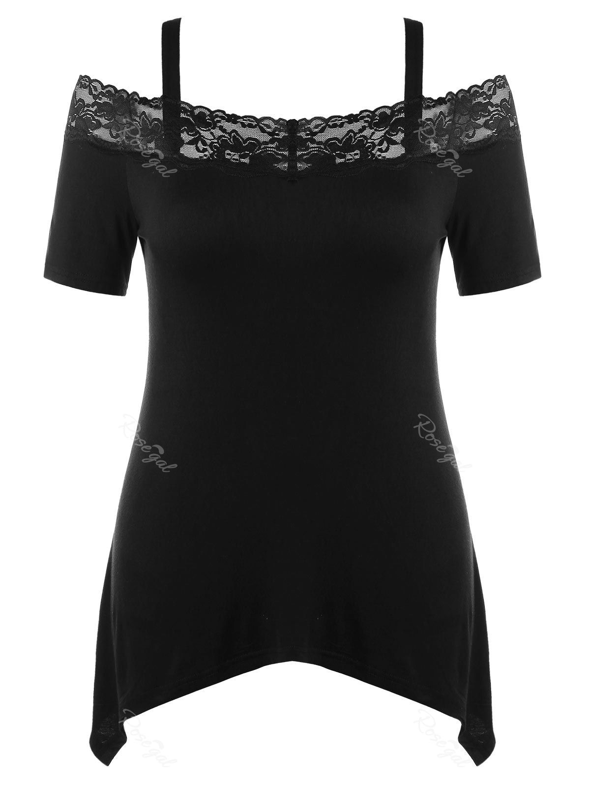 

Plus Size Open Shoulder Spaghetti Strap Tee, Black