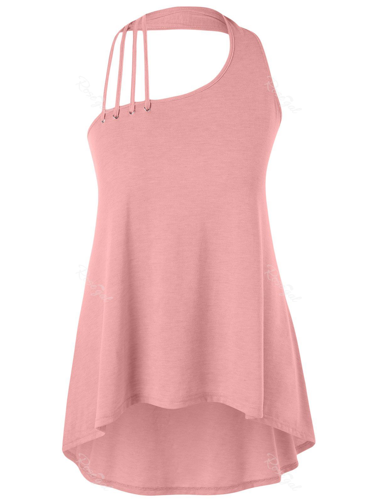 

Plus Size Strappy Halter Neck Dip Hem Tank Top, Pink