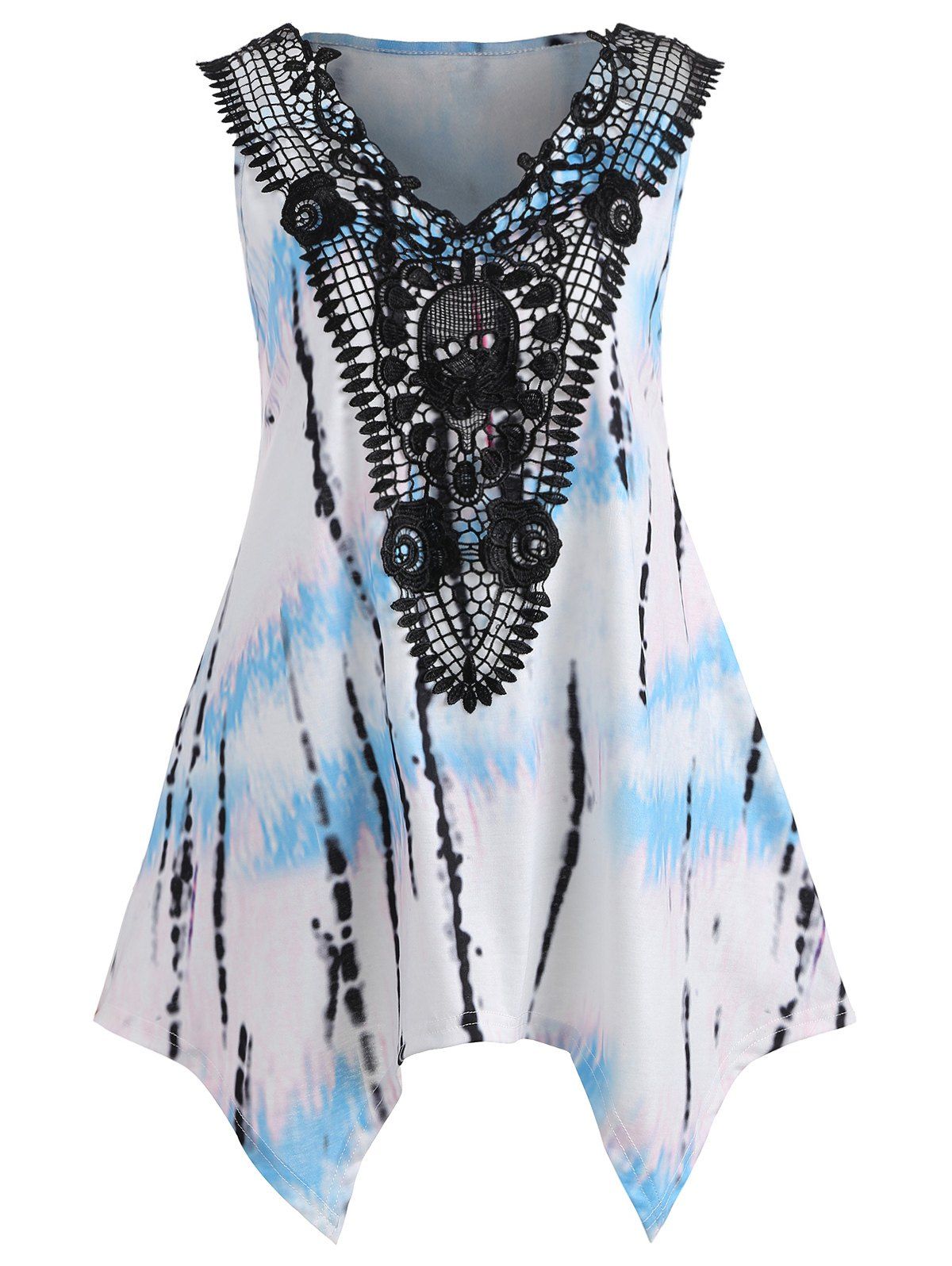 

Crochet Lace Panel Sleeveless Sharkbite T-shirt, Multi-a