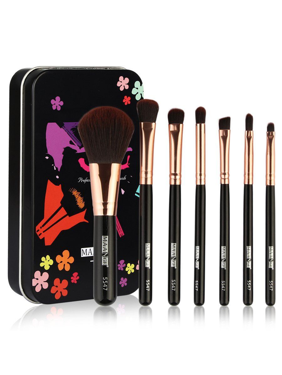 

7Pcs Extra Soft Fiber Hair Cosmetic Brush with Tin Box, Multi-b