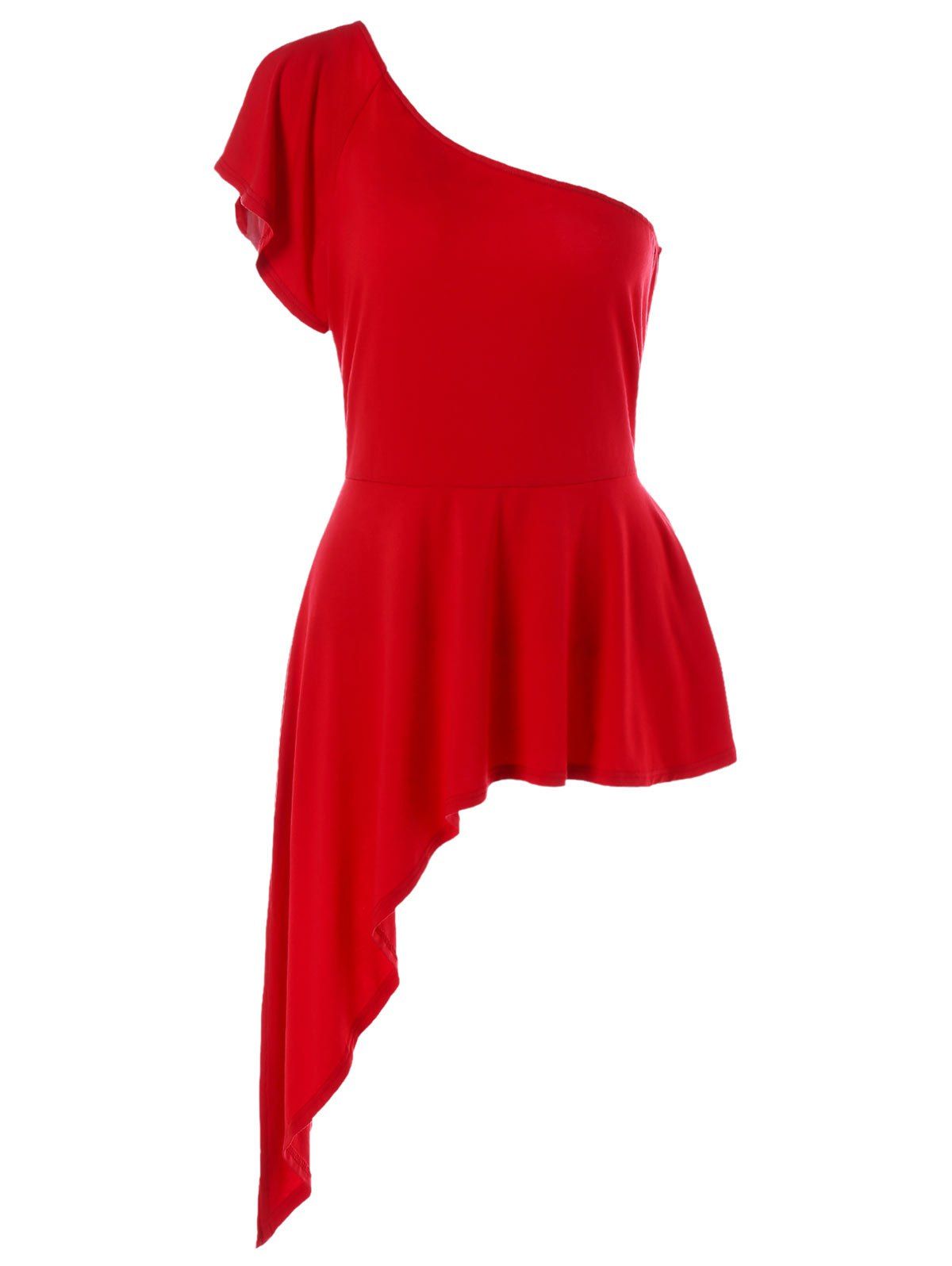 

One Shoulder Asymmetrical Peplum T-shirt, Red