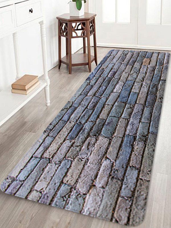 

Vintage Bricks Wall Print Nonslip Floor Area Rug, Blue gray